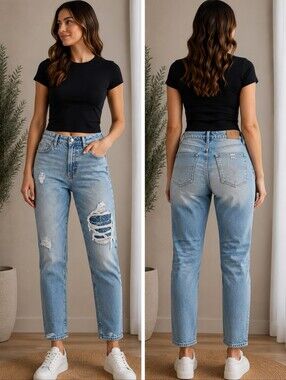 Tortoise Denim Jeans Straight Leg Distressed Light wash Size 29 *RARE*